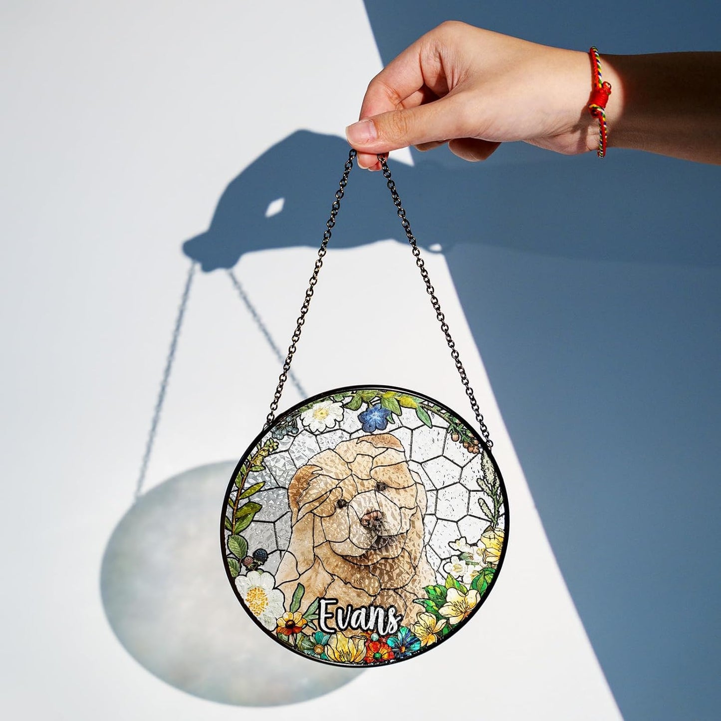 Personalized Pet Stained Glass Suncatcher Custom Name Dog Cat Photo Ornament Window Hanging Sympathy Gift for Loss of Pet Animal Memorial Bereavement Keepsake Remembrance Gift for Dog Lovers