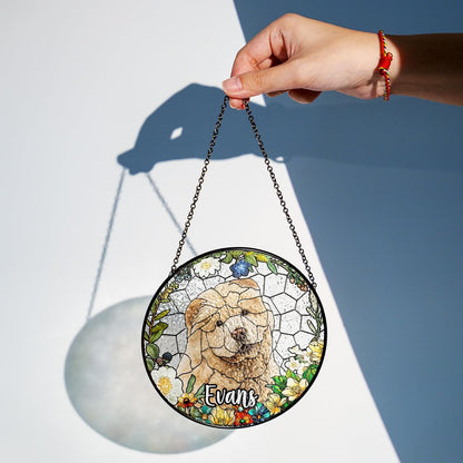 Personalized Pet Stained Glass Suncatcher Custom Name Dog Cat Photo Ornament Window Hanging Sympathy Gift for Loss of Pet Animal Memorial Bereavement Keepsake Remembrance Gift for Dog Lovers