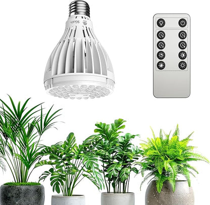 Dimmable Grow Light Bulb, Full Spectrum with Remote Control, Auto On Off Timing 4 8 12 Hrs, 32W PAR20 (350 Watt Equiv) Grow Lamp with Optical Lens for High PPFD, Energy Saving for Indoor Plants