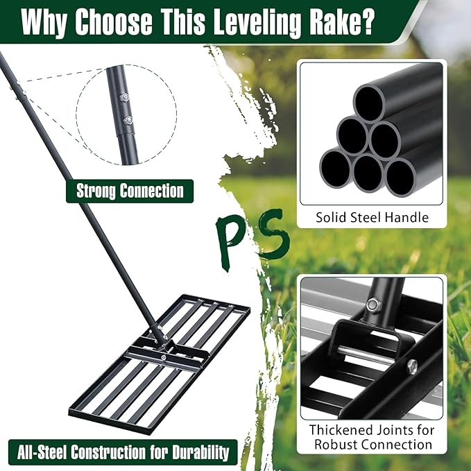 Jardineer Lawn Leveling Rake 36 Inches with 72 Inches Long Handle, Yard Leveling Rakes for Grass Soil, Lawn Leveler Rake Heavy Duty, Ground Dirt Leveler for Yard