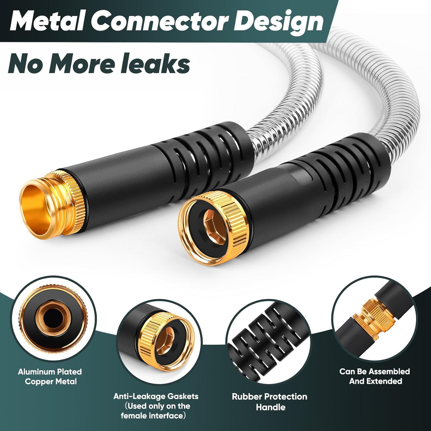 Garden Hose with 10-Function Nozzle, Leak-proof Metal Connector Hose, No Knots, Kink-Free, Lighter, Anti-Pets, Wear-Resistant, 3/4 GHT, Water Hose for Garden, Yard, Outdoor（75 FT）