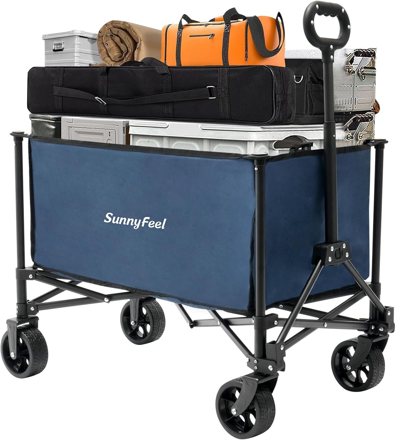 SUNNYFEEL Collapsible Wagon Cart with Wheels Foldable - 176lbs Standard Borderless Version Wagon Carts for Grocery Sports Garden Shopping Camping(Blue, 164L)