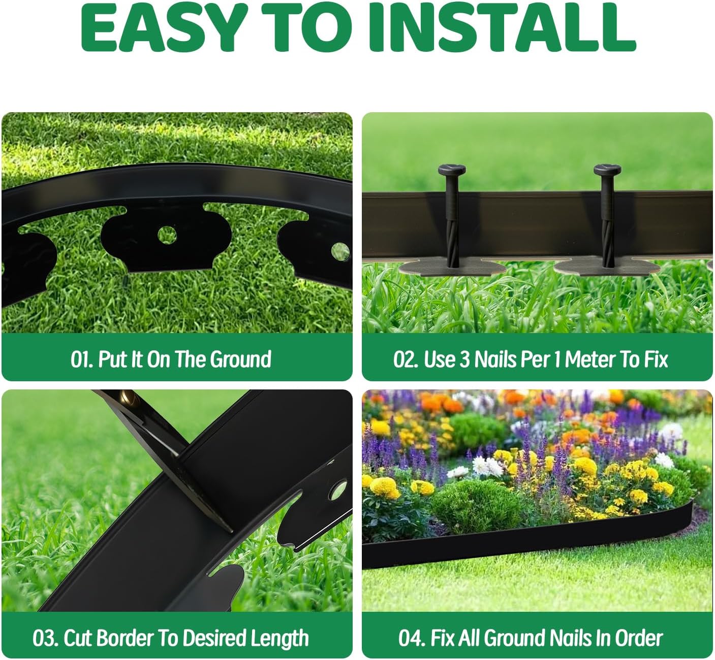Landscape Edging, 105FT Garden Edging Borders Kits with 100 Anchoring Spikes, Plastic Edging Border No Dig for Garden Flower Beds Lawn Yard Paver Pathway