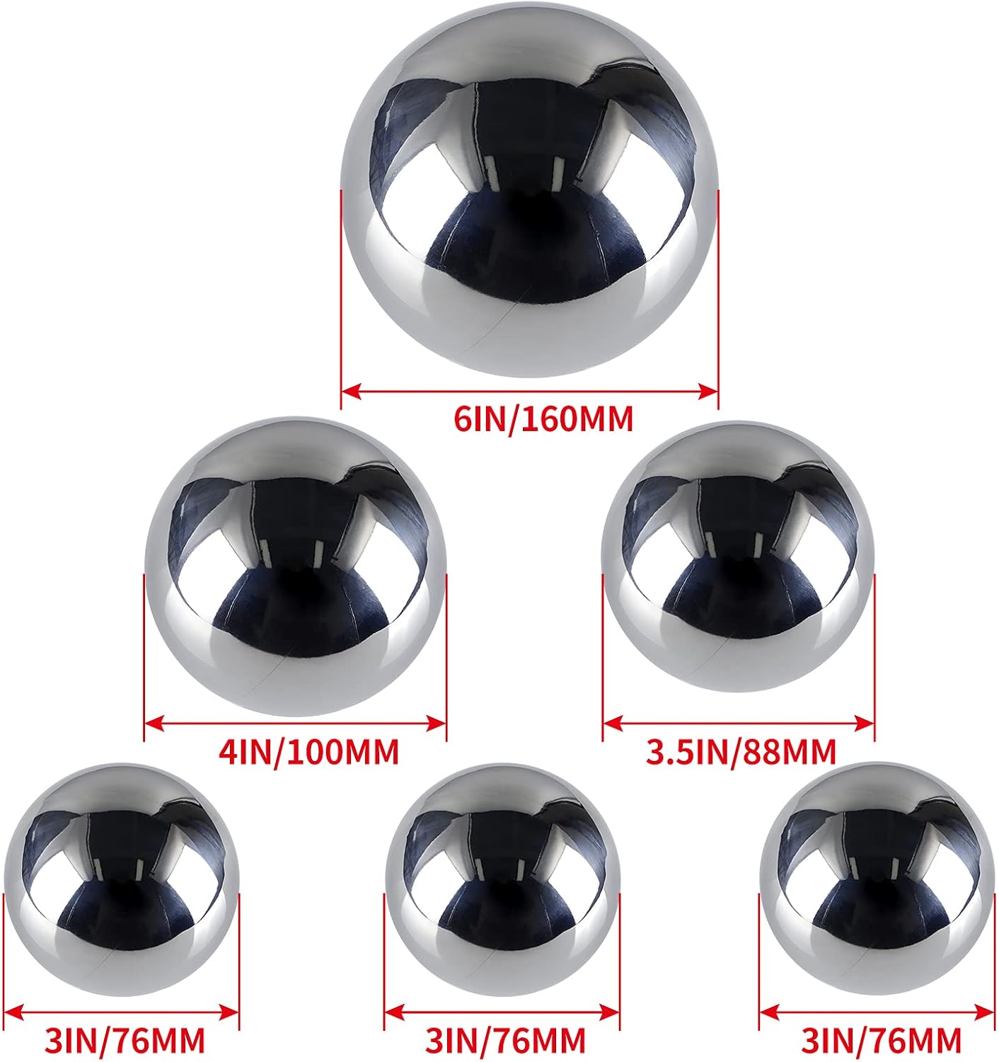 MOLIGOU 6 Pcs Stainless Steel Gazing Balls, 6in/4in/3.5in/3in Diameter Reflective Spheres, Gazing Globe Mirror Balls for Garden, Pond, Yard (Silver)