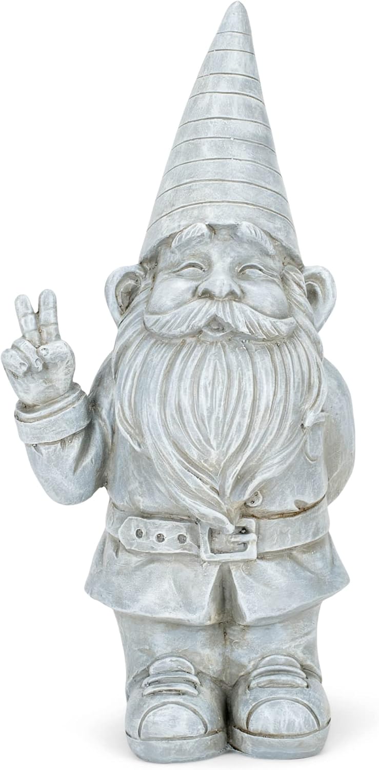 NAT & JULES Gnome 12 inch Resin Stone Garden Statue (Peace Gnome)