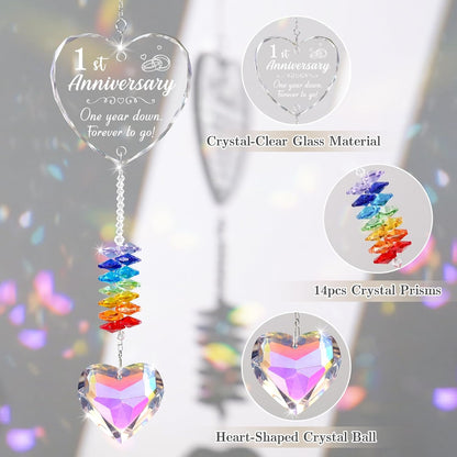 1st Anniversary Wedding Gifts for Her or Him, 1 One Year Anniversary Romantic Gift for Girlfriend, Boyfriend, Wife, Husband, First Paper Presents for Couple, Crystal Suncatcher
