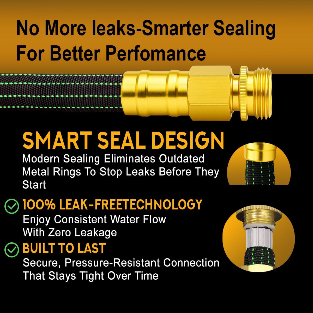 30FT Lightweight Garden Hose,Flexible Water Hose with Solid Brass Head,Kink-Free,Collapsible Hose,High Pressure Flat Water Hose for RV,Boat,Car Wash,Garden,Yard,Camper (GreenBlack, 30FT+Nozzle)