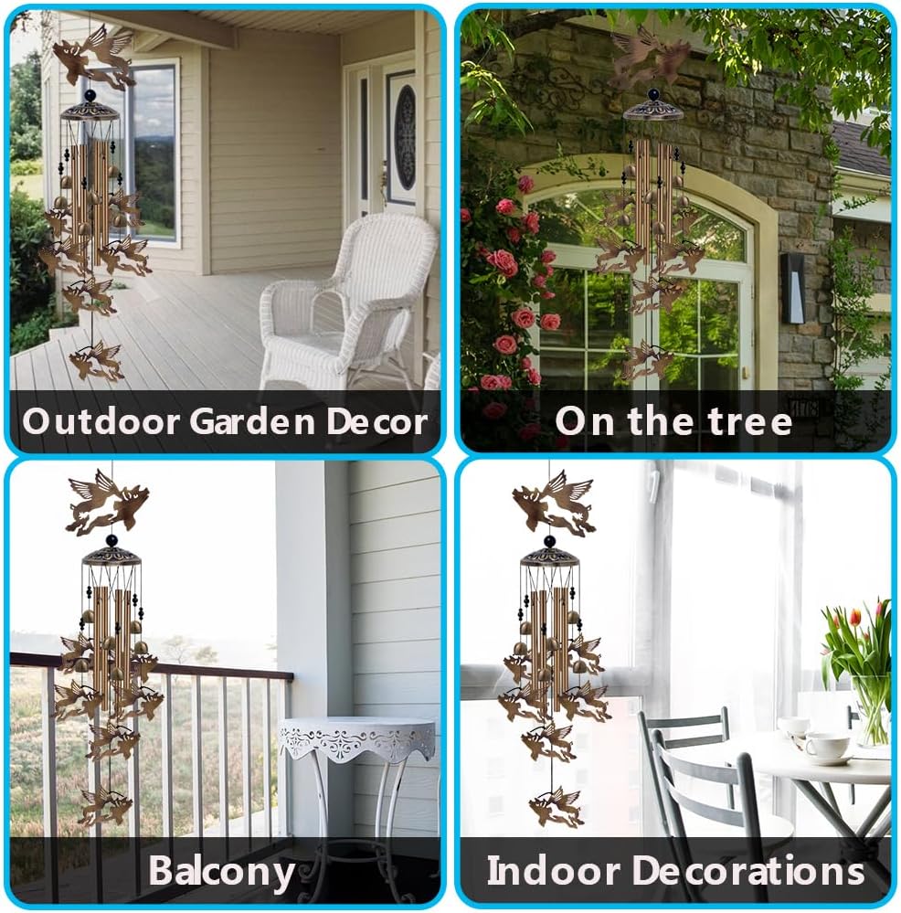 37" Flying Pigs Wind Chimes Outdoor Decor - with 6 Bells 7 Pigs Wind Chimes, Mobile Romantic Fly Pigs Wind Catcher, Bronze Pig Wind Bells for Home, Mom Gifts, Balcony, Tree, Festival Garden Decoration