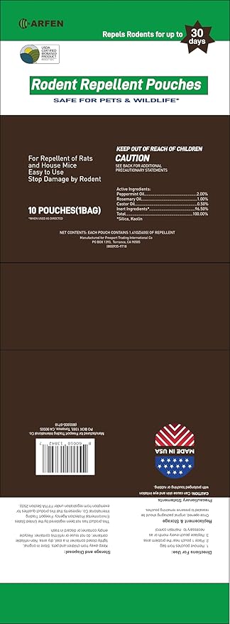 Rodent Repellent Pouches, Peppermint Oil, All Natural, Plant Powered, Repel Mice and Rat, Squirrels, Mouse Repellent, Keep Mice Out from Indoor/Car/RV/Boat/Garage/Cabin,20 Pouches (20 Pack)