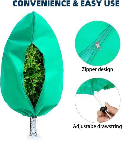 Homimp Plant Covers Freeze Protection, 4 Pack Frost Covers with Zipper Drawstring (31.5" x 47.3") Plant Protection Cover Bags for Outdoor Winter Frost Cold Weather Shrubs Trees Jacket Covers(Green)