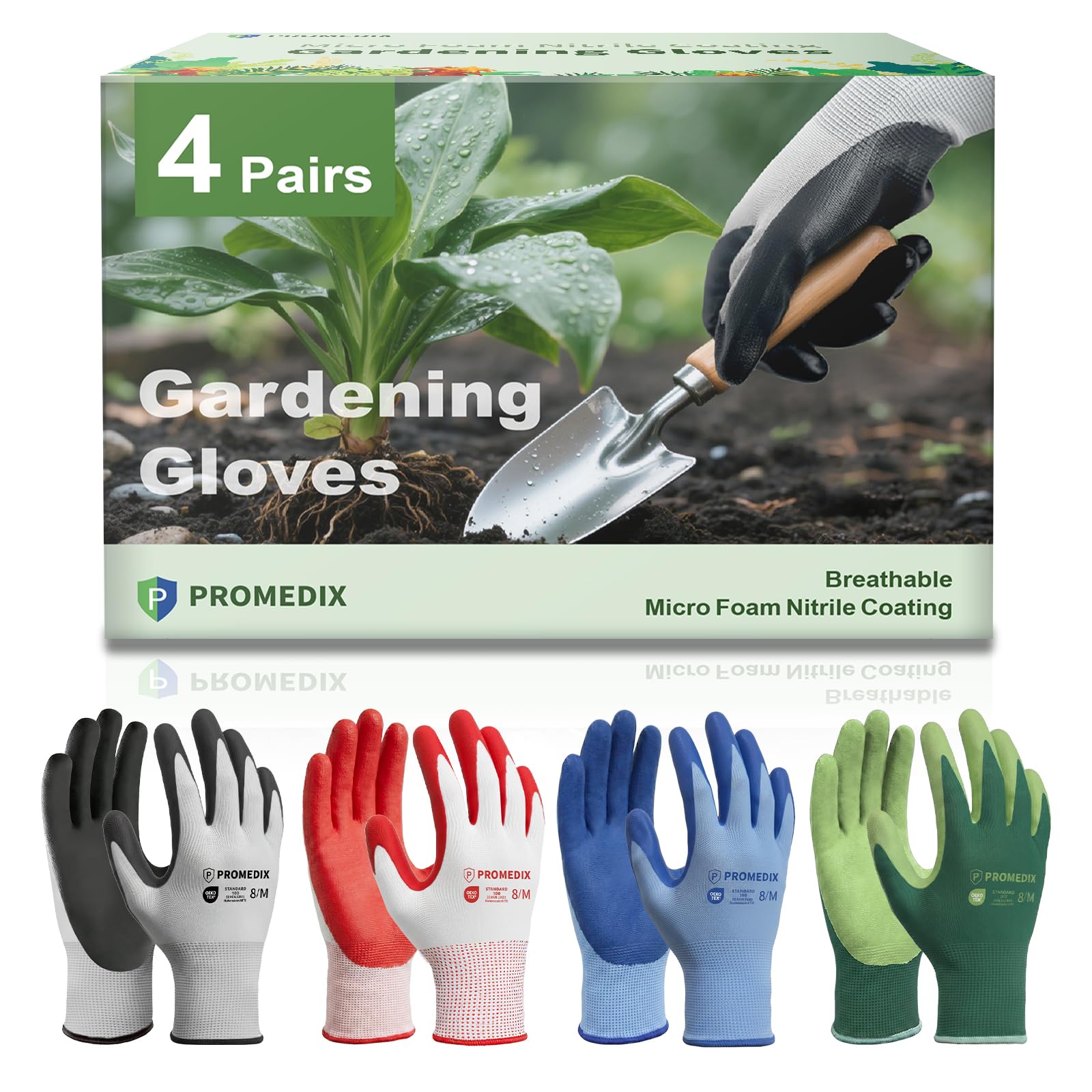 PROMEDIX P 4 Pairs Gardening Gloves for Women & Men, Breathable Nitrile Coated for Yard Working