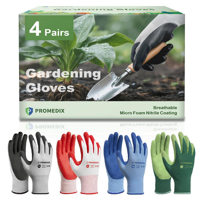 PROMEDIX P 4 Pairs Gardening Gloves for Women & Men, Breathable Nitrile Coated for Yard Working