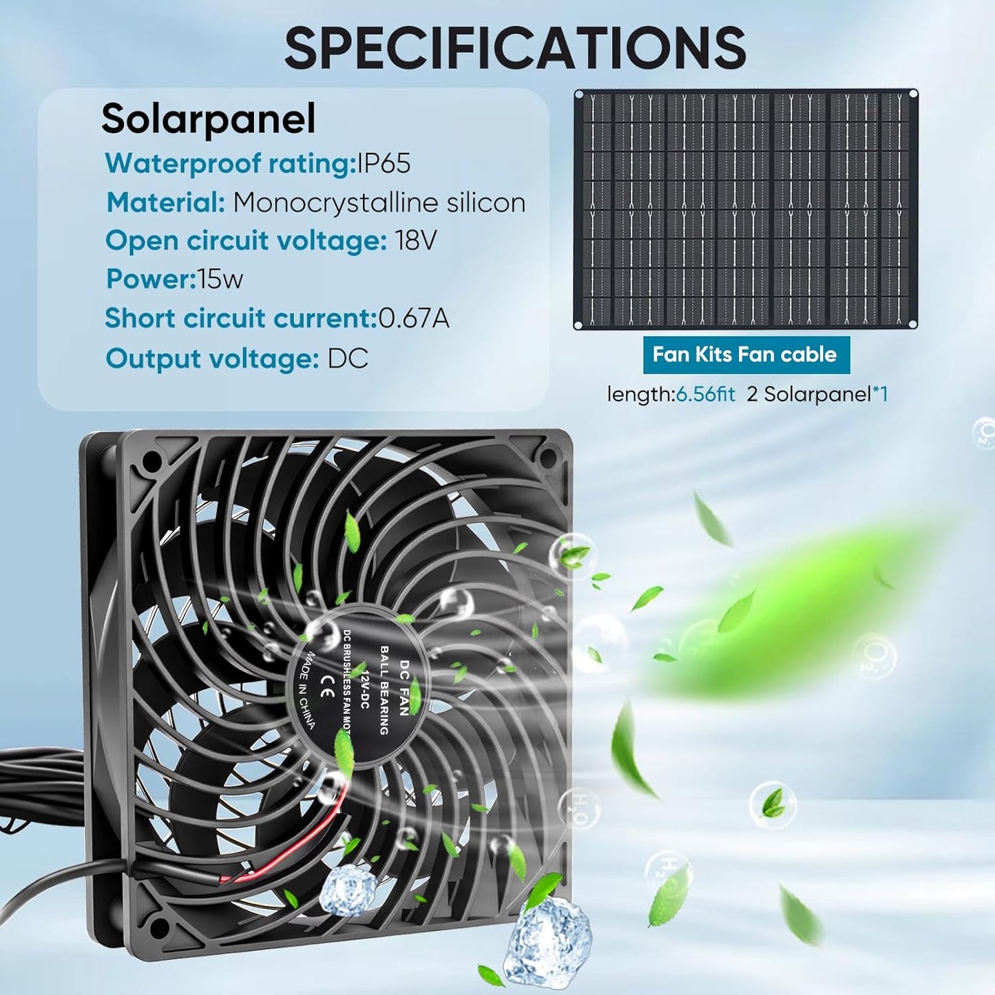 Solar Fan 15W Solar Powered Exhaust Fan Kit, 2 Mini Fans, Portable Ventilation Solar Fan for Chicken Coops, Dog Houses, Greenhouses, Pet Homes, Gardens