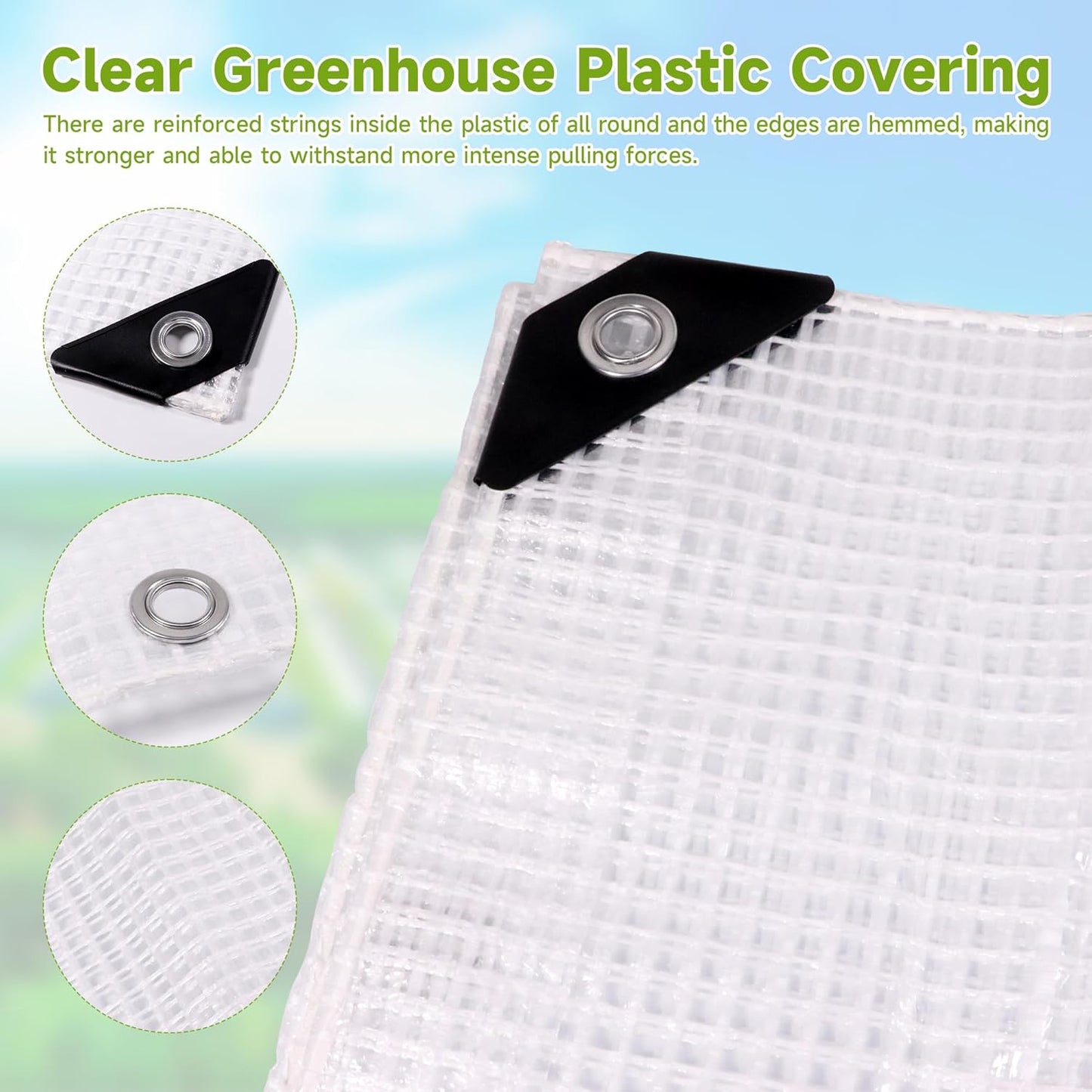 16Ftx20Ft Greenhouse Cover,Clear Plastic Tarps,16Mil Heavy Duty Waterproof tarp with UV Resistance and Grommets,Greenhouse Plastic for Gardening,Farming,Nursery,Garden