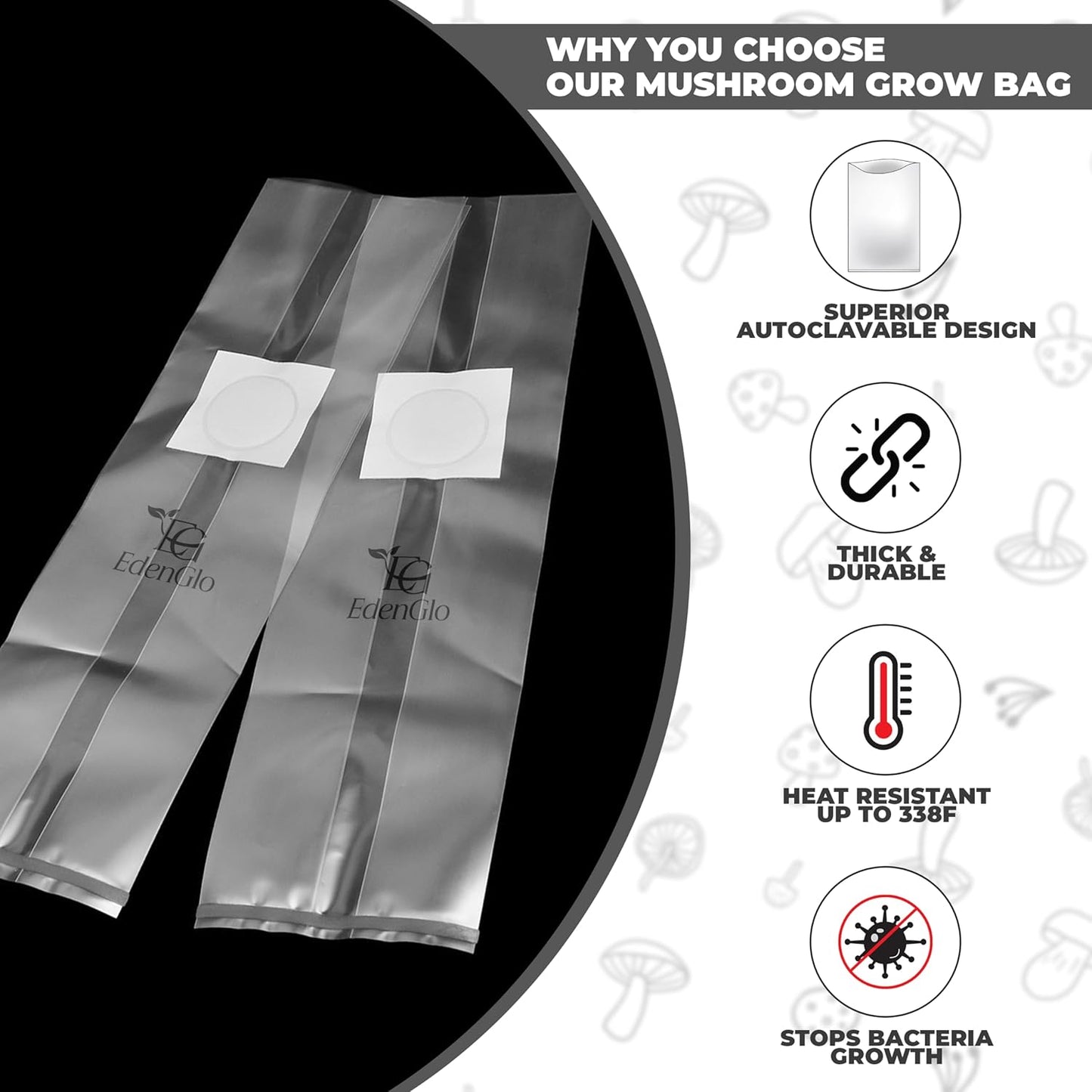 60 Packs Mushroom Grow Bags 8"x5"x20", Durable Mushroom Spawn Bags with 0.5 Micron Filter Patch, Large Growing Bags for Substrates, Tear & Heat Resistant up to 338°F