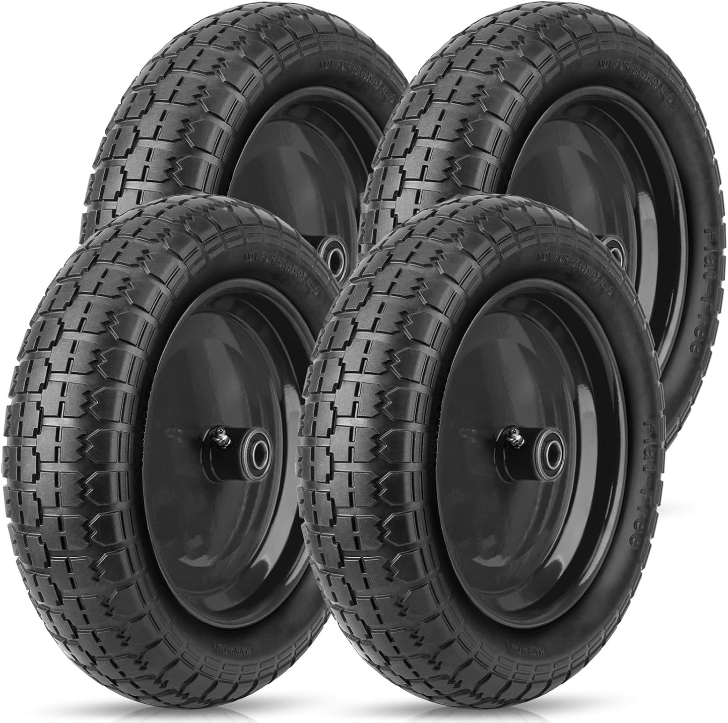 TICONN 4.80/4.00-8 Tire, 14.5" Flat Free Wheelbarrow Tire and Wheel, Solid Replacement Tires, 5/8" 3/4" Bearings, Universal Fit 4.80/4.00-8, 3.50/3.00-8, 4.00-6 (14.5" Black, 4PK)