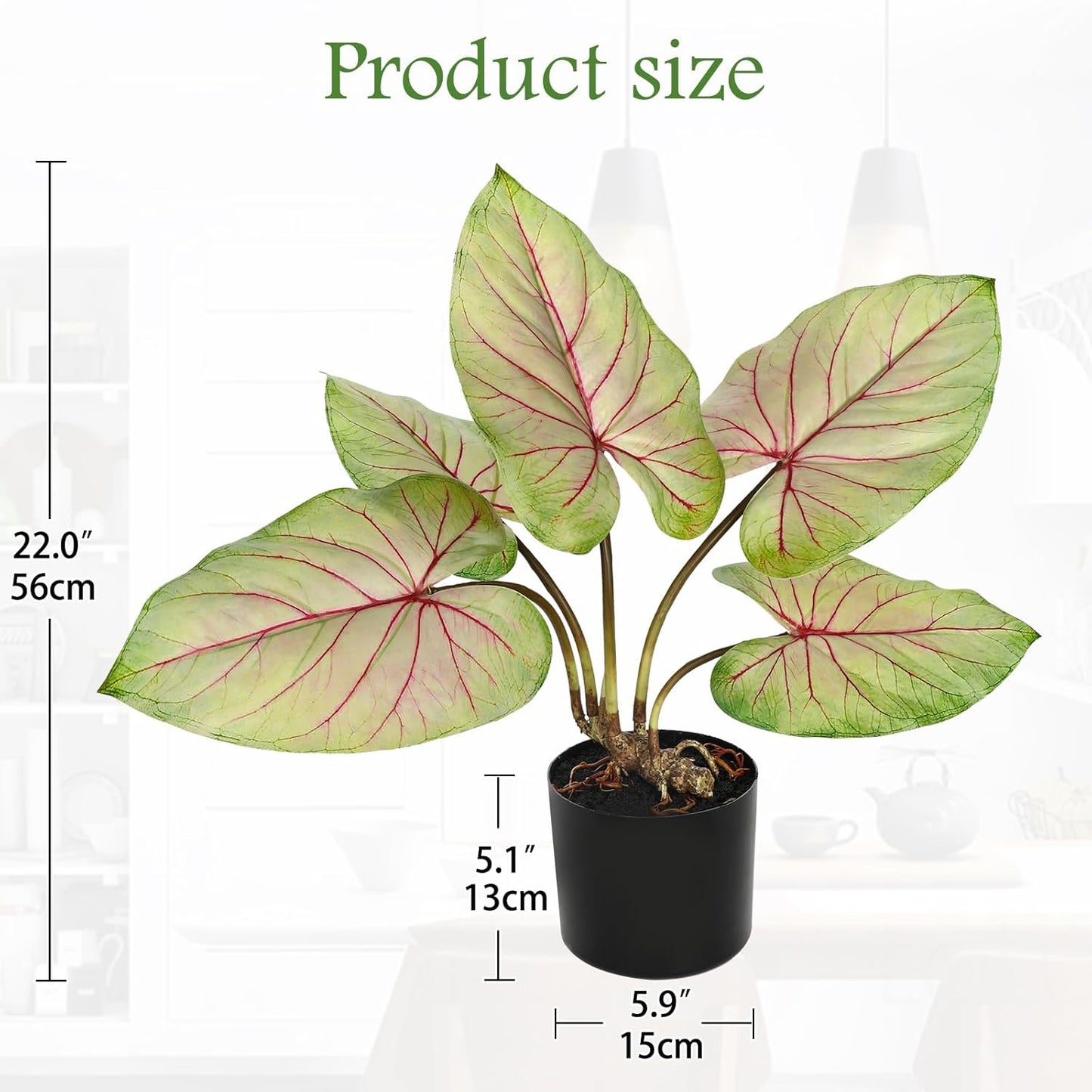 Briful 22'' Tall Fake Plants Artificial Caladium Plants in Black Pot Realistic Potted Faux Plant Indoor for Home Decor Wedding Farmhouse Centerpiece, Wide Yellow-Pink Leaf