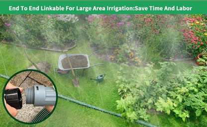 Watoo 2025 Sprinkler Hose & Soaker Hose for Yard - 100 FT Reinforced Flat Garden Hose with Holes, Heavy Duty No-Kink Lawn Irrigation Hose (Includes Stakes, High Pressure Spray)