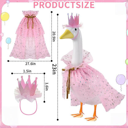 Birthday Porch Goose Outfits for 23" 17" Cement Plastic Lawn Goose Happy Birthday Hat and Cape for Outdoor Yard Garden Art Decor (Pink)