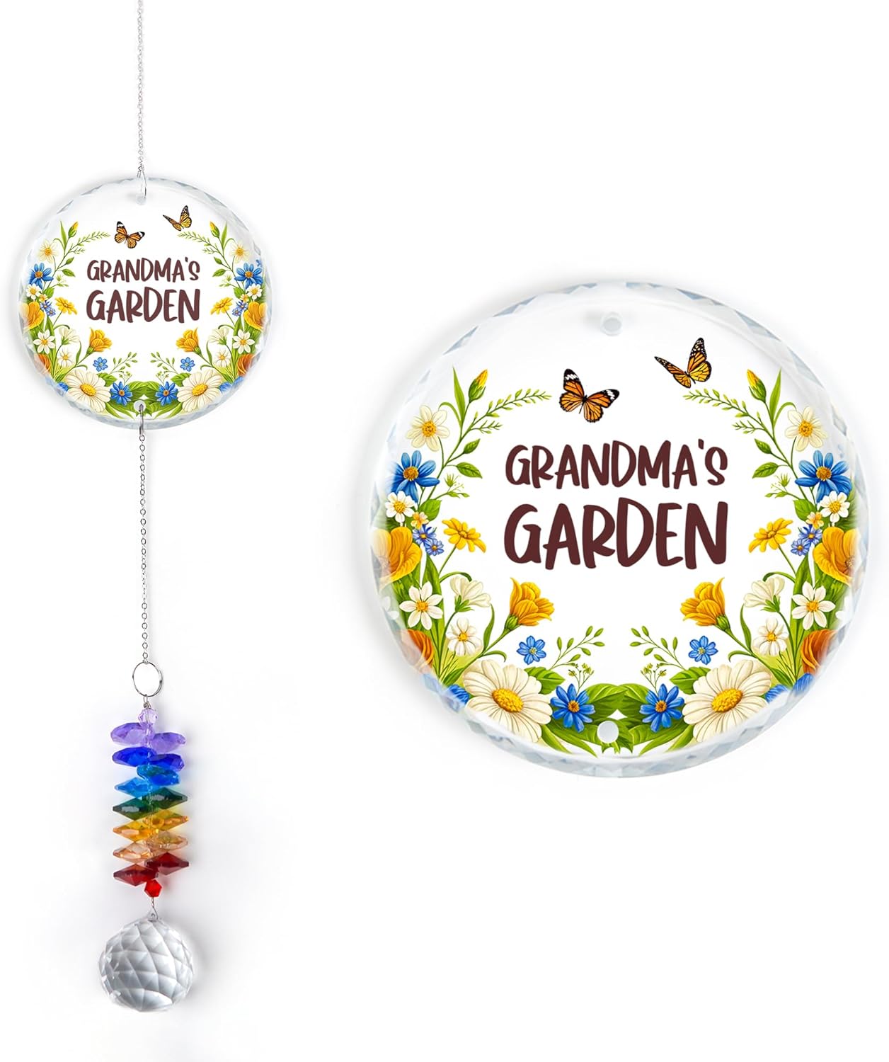 Glass Ornament Suncatcher - Grandma's Garden Birthday Gift for Grandmother - Crystal Rainbow Maker - Gift from Granddaughter Grandson - Window Hangings Home & Garden Decor