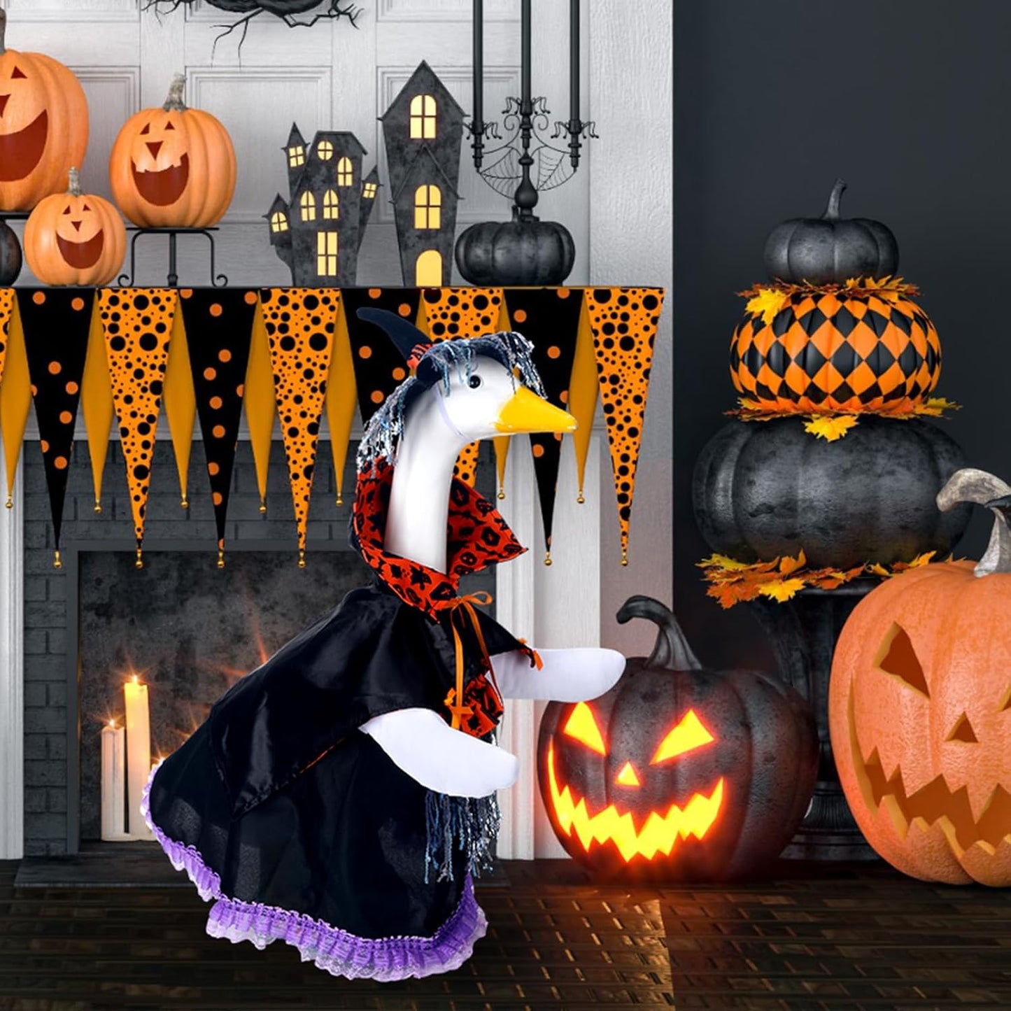 Halloween Goose Outfit Witch Goose Clothes for 23" High Cement or Plastic Lawn Clothing Porch Garden Costume for Yard Lawn Outdoor Garden Patio Statue Holiday Decor