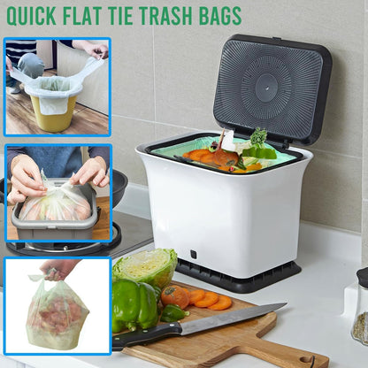 1-2 Gallon Flap Tie Compostable Trash Bags, 300 Count Small Compost Bags, Biodegradable Kitchen Garbage Bags, Food Scrap Waste Bags for Countertop Bin, ASTM D6400, US BPI Certified