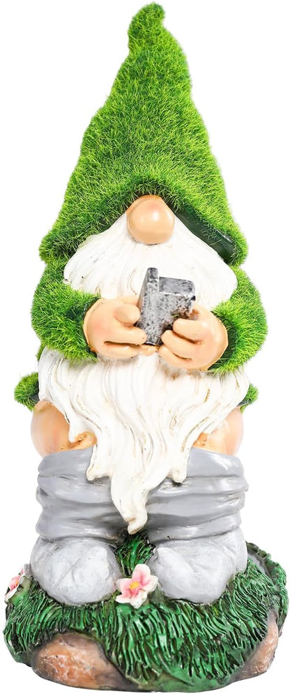 Garden Gnome Statues - Resin Gnome Figurine Sitting on Solar Crackle Glass Globe Lights, Funny Garden Ornament for Patio Yard Lawn Porch Outdoor Decor
