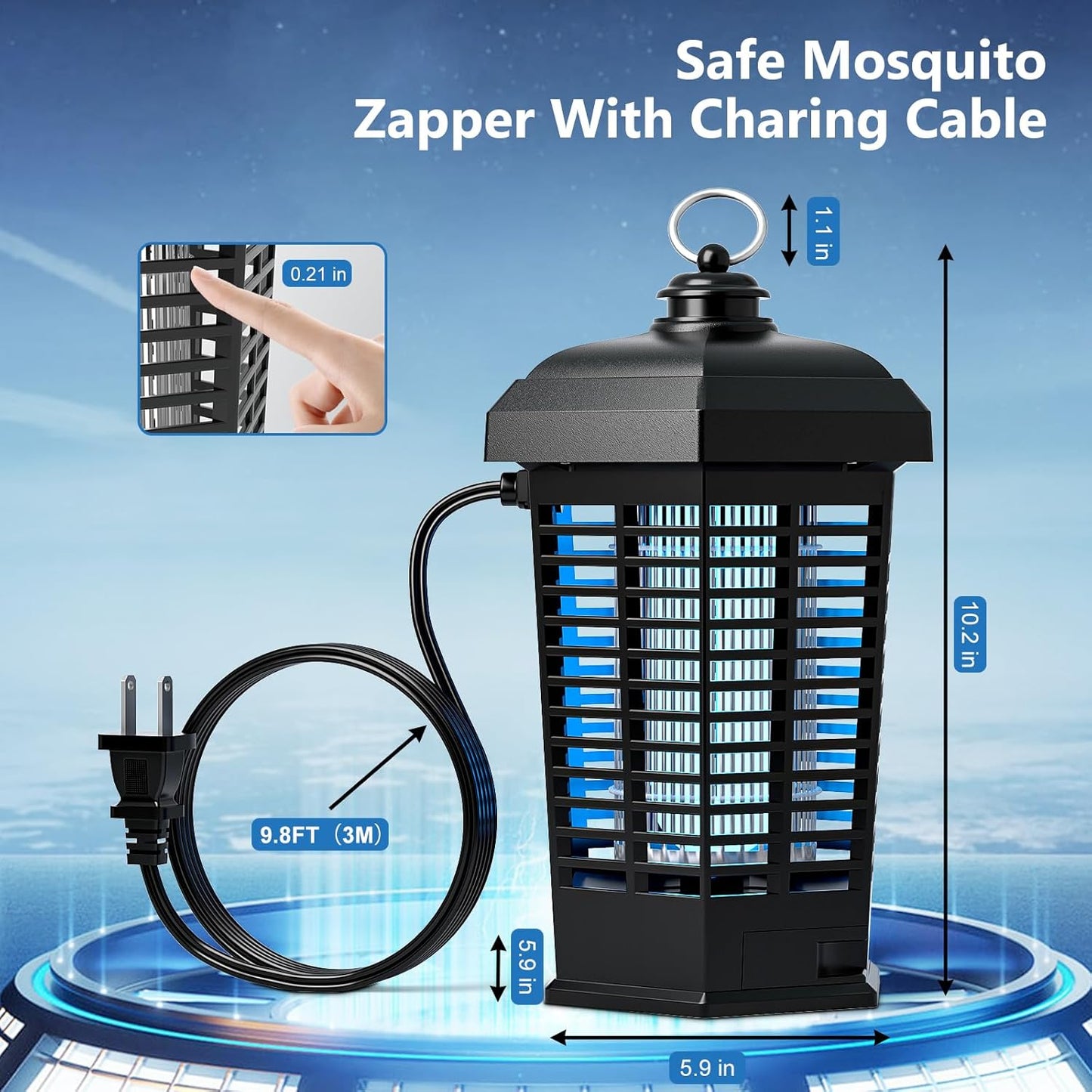 Bug Zapper Outdoor Indoor,Electric Mosquito Zapper Plug in,4200V Rechargeable Fly Trap with ABS Waterproof Cover,Electric Fly Zapper for Home Backyard Camping BBQ,Black