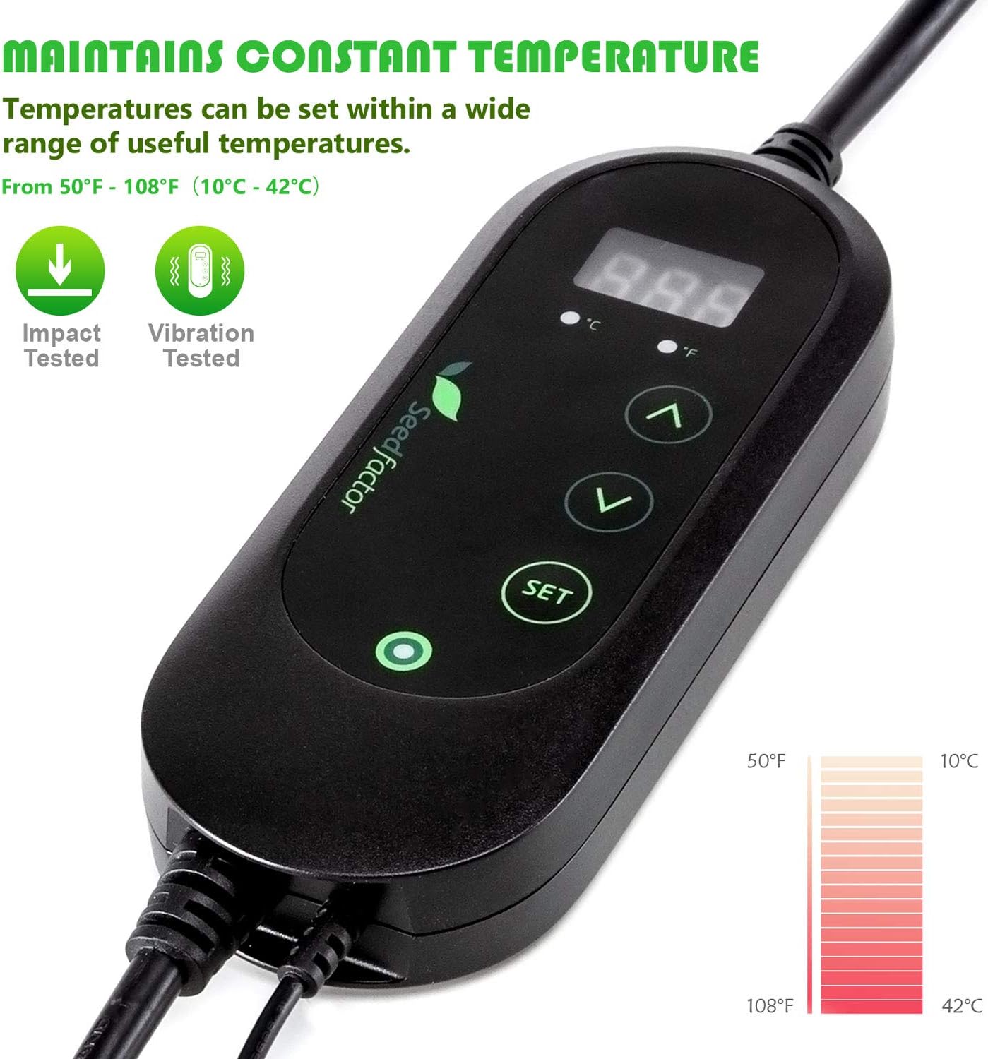 Seedfactor MET Certified Seedling Heat Mat with 50℉~108℉ Digital Thermostat Controller for Seed Germination (48" X 20" & Thermostat Controller)