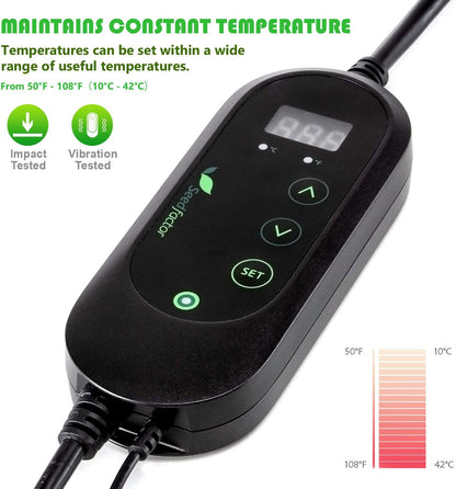 Seedfactor MET Certified Seedling Heat Mat with 50℉~108℉ Digital Thermostat Controller for Seed Germination (10" x 20")