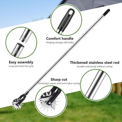 Edger Lawn Tool 53.2 Inch Manual Grass Edger with 3 Sections Stainless Steel Handle and Wheel, Rotary Garden Edging Tool for Landscaping, Sidewalk, Yard