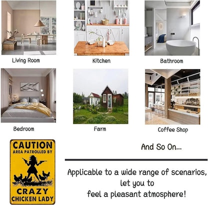 Funny Chicken Gifts Caution Area Patrolled By A Crazy Chicken Lady Tin Sign for Home Farm Chicken Coop Farmhouse Kicthen Garden Decor 8 X 12 Inch (3620)