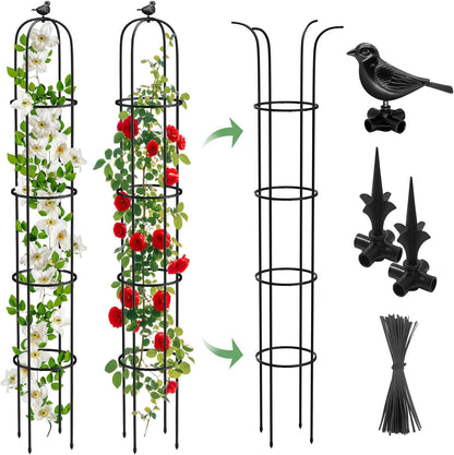 2 Pcs Garden Trellis for Climbing Plants, 6.2 Ft Rustproof Metal Pipe with Heavy Duty Plastic Coated, Garden Outdoor Indoor Potted Plant Support, Obelisk Garden Trellis for Climbing Vine