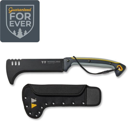 Woodland Tools Super Duty Brush Axe – 9 Inch Curved Blade with Triple Pinned Full Tang, Long Handle, Batoning Spine, and Ballistic Nylon Sheath – Manual Tool for Brush Clearing and Trail Work