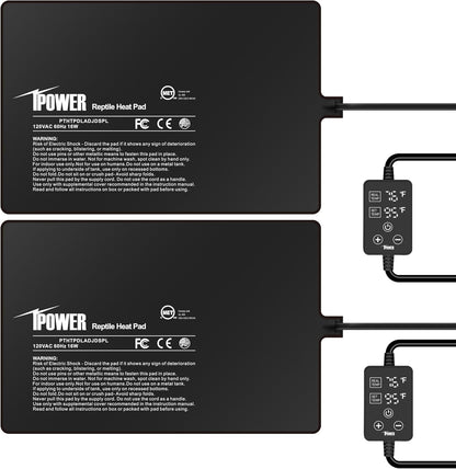 iPower 8 by 12 Inch 16W Reptile Heating Pad with Adjustable Thermostat, Under Tank Warmer Terrarium Heat Mat for Turtles/Snakes/Lizards/Frogs, 2 Pack