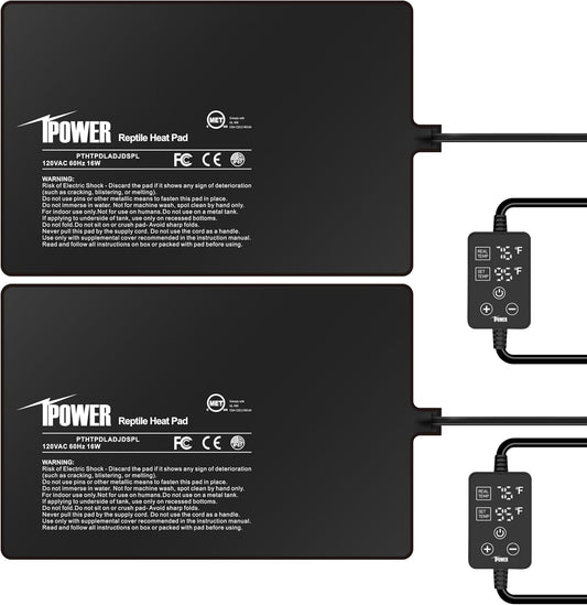 iPower 8 by 12 Inch 16W Reptile Heating Pad with Adjustable Thermostat, Under Tank Warmer Terrarium Heat Mat for Turtles/Snakes/Lizards/Frogs, 2 Pack