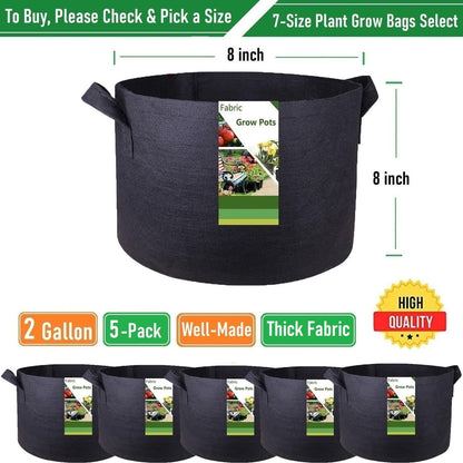 5-Pack 2 Gallon Plant Grow Bags (8x8 inch) Thickened Gardening Bags Fabric Plant Pots for Flower Pots,Plant Nursery Bag,Garden Pot,Herbs Veggies Planter Bag,Barrel Planter,Garden Container W/ Gloves