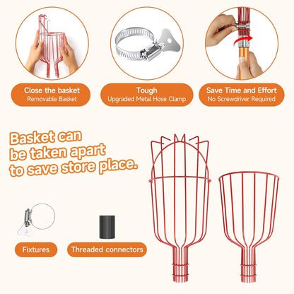 SANLIKE Fruit Picker Tool 12FT Telescoping Fruit Picker Pole, Easy to Assemble Twist-On Apple Basket, Lightweight Aluminum Fruit Picking Equipment for Getting Fruits Apple Orange Pear Mangoes