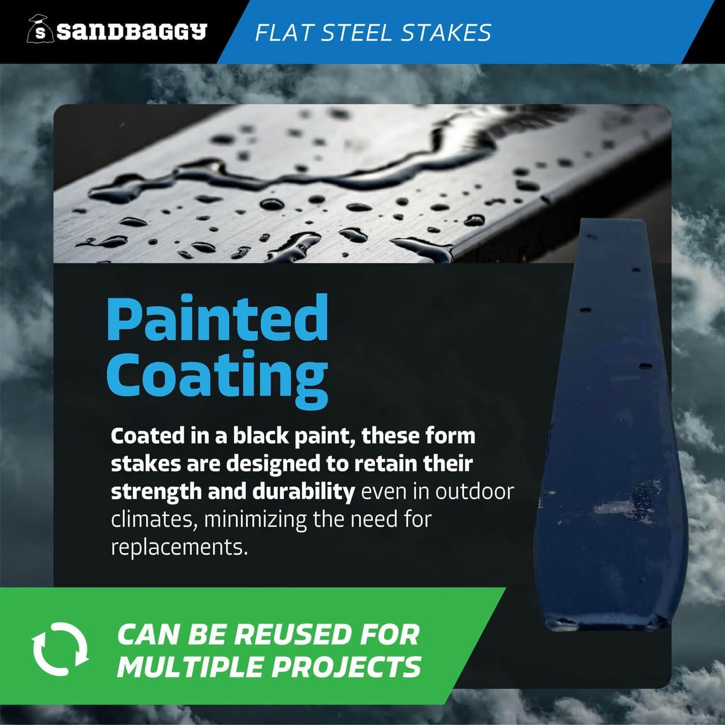 Sandbaggy Flat Steel Stakes for Concrete Forms with Nail Holes - 1.5" Wide - Painted - Removable, Reusable, V Point End - Construction Grade Stakes (60, 24 inch)
