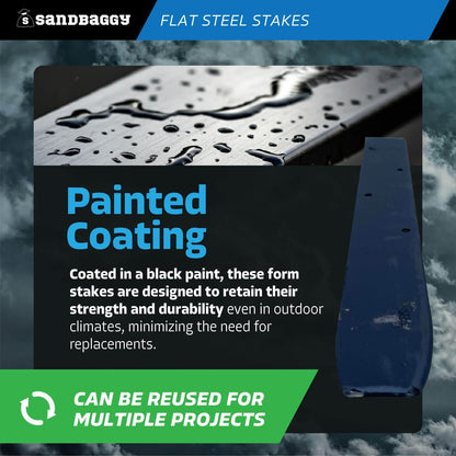Sandbaggy Flat Steel Stakes for Concrete Forms with Nail Holes - 1.5" Wide - Painted - Removable, Reusable, V Point End - Construction Grade Stakes (10, 30 inch)