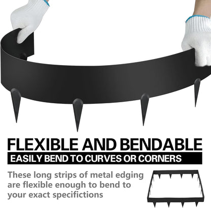 Worth Garden 10-Pack (34Ft Total) Galvanized Steel Landscape Lawn Edging - 8 in. H Bendable Metal Strips - Hammer-in 18-Gauge Flexible Black Edging Border - Yard Pathway Divider - Buckle Connection