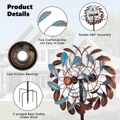 360° Wind Spinners Outdoor,13” Kinetic Wind Spinner,Yard Art Windmill with Metal Stake,Vintage Metal Wind Sculptures & Spinners,Waterproof Pinwheels Large Wind Spinner for Yard and Garden