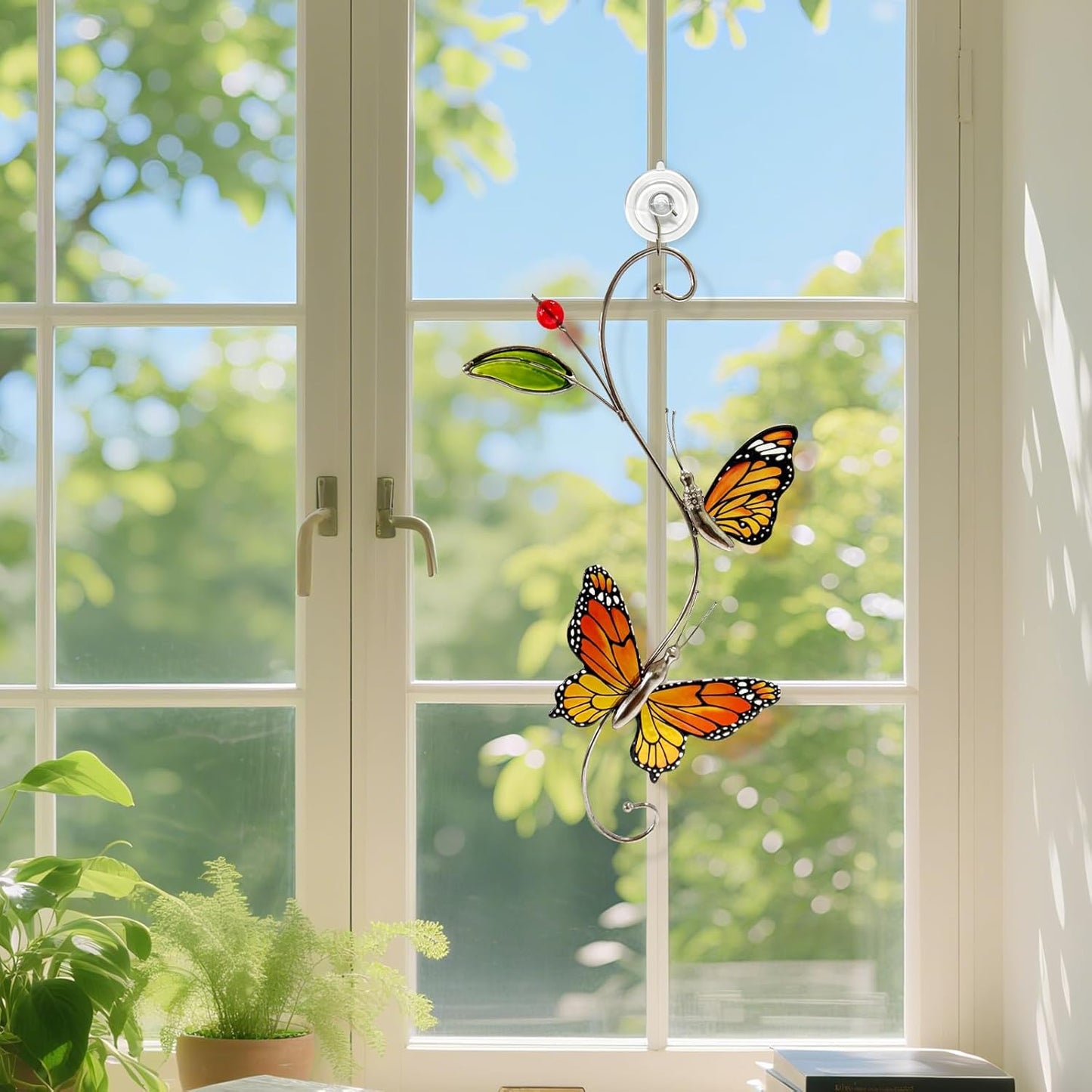 Suncatcher for Window, 2 Butterfly Stained Glass Window Suncatcher Hanging Colorful Pendant Ornament Sun Catchers Indoor Home and Garden Christmas Party Wedding Decoratio