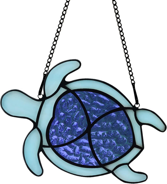 Sea Turtle Stained Glass Window Hangings, Turtle Wall Art for Bathroom, Living Room, Sea Life Birthday Gift for Mom, Grandma, Friends