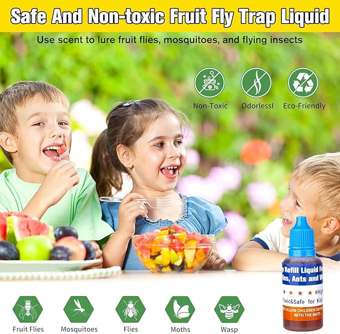 Fruit Fly Trap Refills Liquid Only, Fruit Fly Traps for Indoors,Ready-to-Use Gnats Killer Indoor Trap,Gnat Catcher for Home Kitchen (6 Pack)