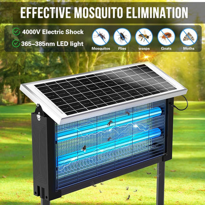 Solar Bug Zapper 4000V - Waterproof, Portable, Rechargeable Ultimate Mosquito Killer for Patio, Yard, Garden & Camping | Electric Insect Trap with Powerful 4000V Grid (Black)