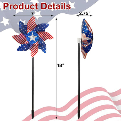 winemana 12 Pack 4th of July Patriotic Pinwheels for Yard & Garden – Reflective American Flag Wind Spinners, Outdoor Bird Deterrents Decorations for Independence Day & Memorial Day (Red White Blue)