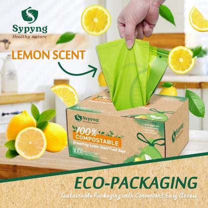 Compostable Kitchen Trash Bags 1,6-2 Gallon (100-Pack) - Heavy-Duty 1.1 Mil, 100% Biodegradable, ASTM D6400, BPI & OK Compost HOME Certified, Eco-Friendly, Leakproof & Odor Control