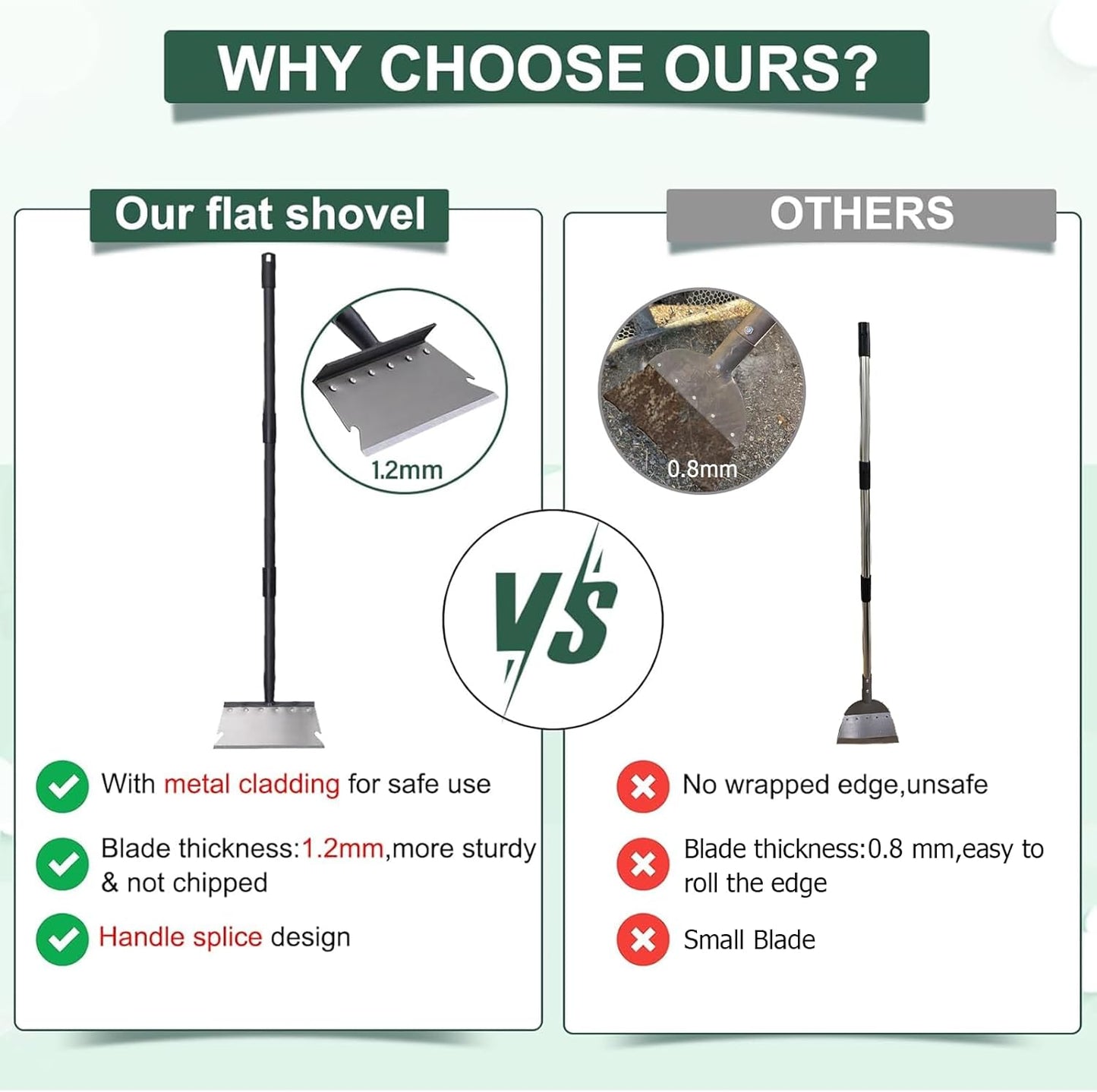 Garden Cleaning Shovel, Snow Shovel, Ice Scraper, 59 Inch Adjustable Handle Heavy Duty Garden Shovel Multifunctional Cleaning Shovel, for Lawn Edging, Scraping, Weed and Ice Removal