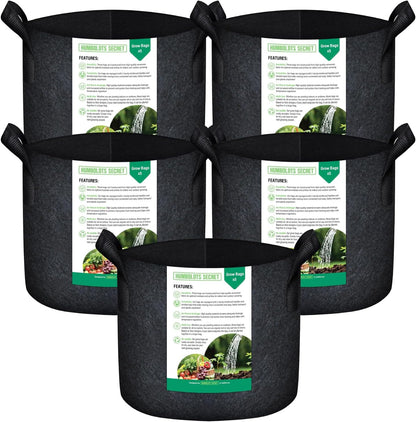 Humboldts Secret Fabric Grow Bags - Non Woven Fabric Plant Pots - Reusable Garden Bags - Plant Grow Bags for Indoor and Outdoor Plants - Thick Fabric Pots with Handles (5-Pack) (20 Gallon)